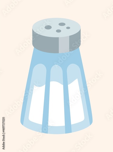 Salt shaker sticker. Sprays for dish, special taste. Everyday element, cooking, kitchen. Graphic elements for website. Chef, restaurant, cafe, everyday life, routine Cartoon flat vector illustration
