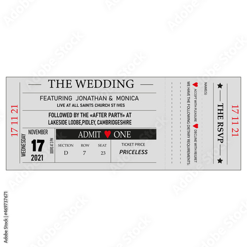 Wedding/ Party Invitations Gig/ Concert Ticket Design