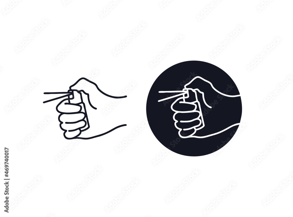 Fototapeta premium Hand hold and push chilli spray gun weapon shilhouette logo vector illustration