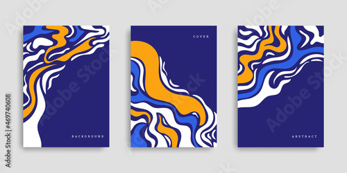 Set of covers in hand drawn style. Template collection with with wavy shapes. Abstract background with tiger pattern. Vector illustration. Design cover, poster, wallpaper, notebook, catalog. Stock