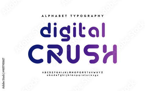 Typography technology electronic future creative font. Alphabet designs fonts set a to z. Decorative rounded fonts typeface.