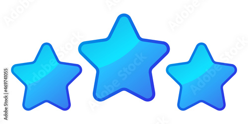Three Blue Shiny Stars - Amazing vector icon of three blue rounded star suitable for game, animation, app, icon, sign, sticker, children book, decoration, and illustration in general - Vector Icon