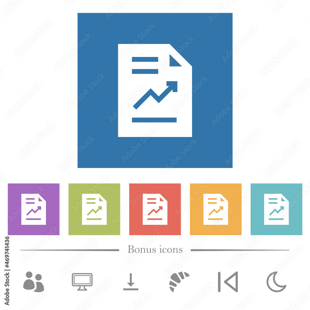 Report with graph solid flat white icons in square backgrounds Report with graph solid flat white icons in square backgrounds