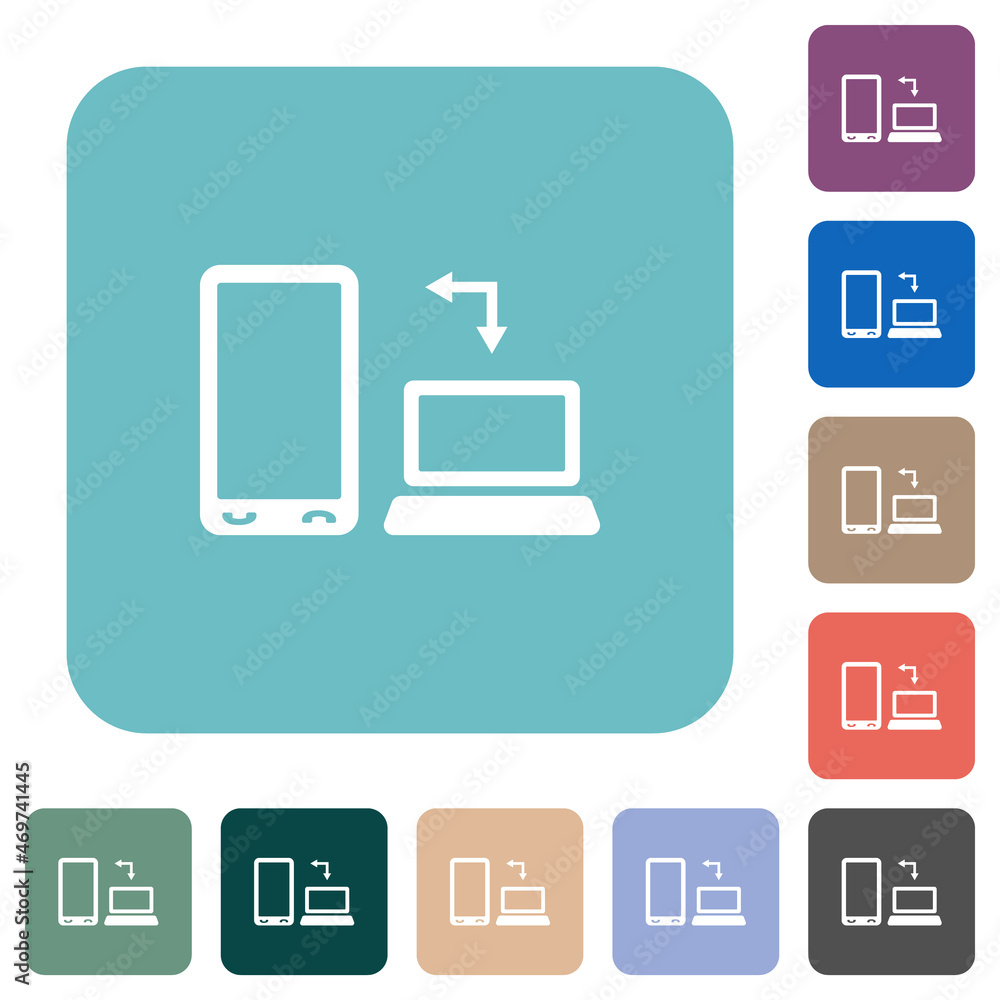 Syncronize mobile with computer rounded square flat icons Syncronize mobile with computer rounded square flat icons