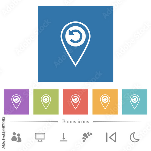GPS location undo flat white icons in square backgrounds