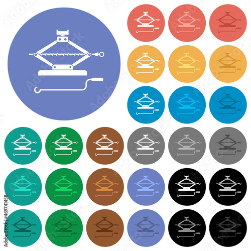 Car jack with crank round flat multi colored icons