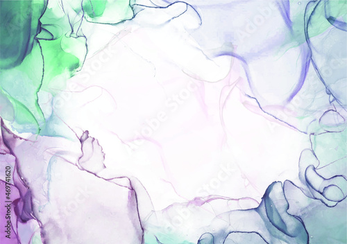 Elegant colored background. Template for a wedding invitation. Fine art green-lilac avkvarelny stains. Alcohol ink. Vector.