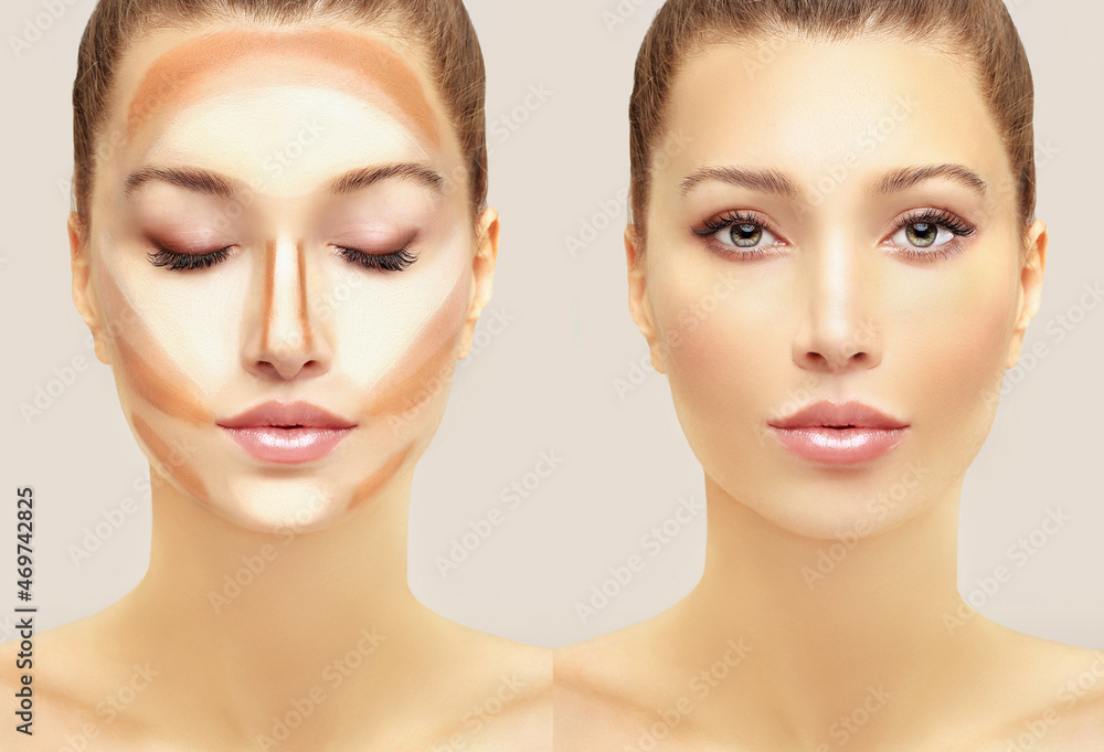 Contouring.Make up woman face. Contour and highlight makeup. Contouring.Make up woman face. Contour and highlight makeup.