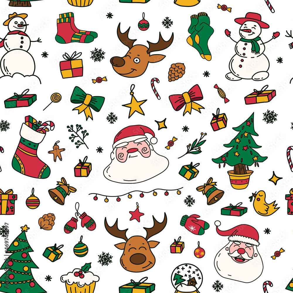 Fototapeta premium new year drawings icons, set of festive graphics. Christmas design elements.