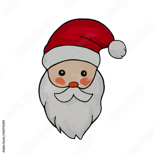 A set of elements of Santa Claus and Christmas, isolated on white. Watercolor illustration.