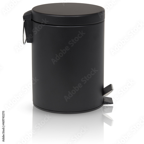 black steel trash can isolated on white background with clipping path