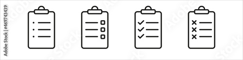 Clipboard icon. Clip board vector set. Check fotm sheet sign. Clipboard exam checklist.