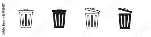 Trash bin icon. Waste bin vector set. Garbage container bucket. Delete rubbish  sign. Trash basket dustbin. photo
