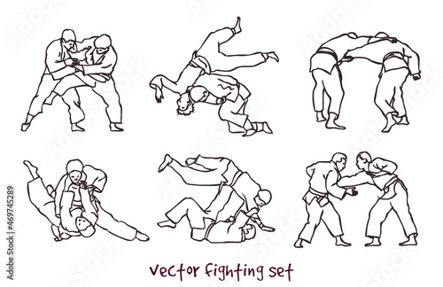 vector silhouette of a judo fighters