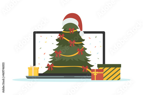 Christmas discounts online. Online shopping. Vector illustration.