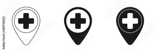 Hospital or pharmacy location icon. Icon set. Isolated over white background.