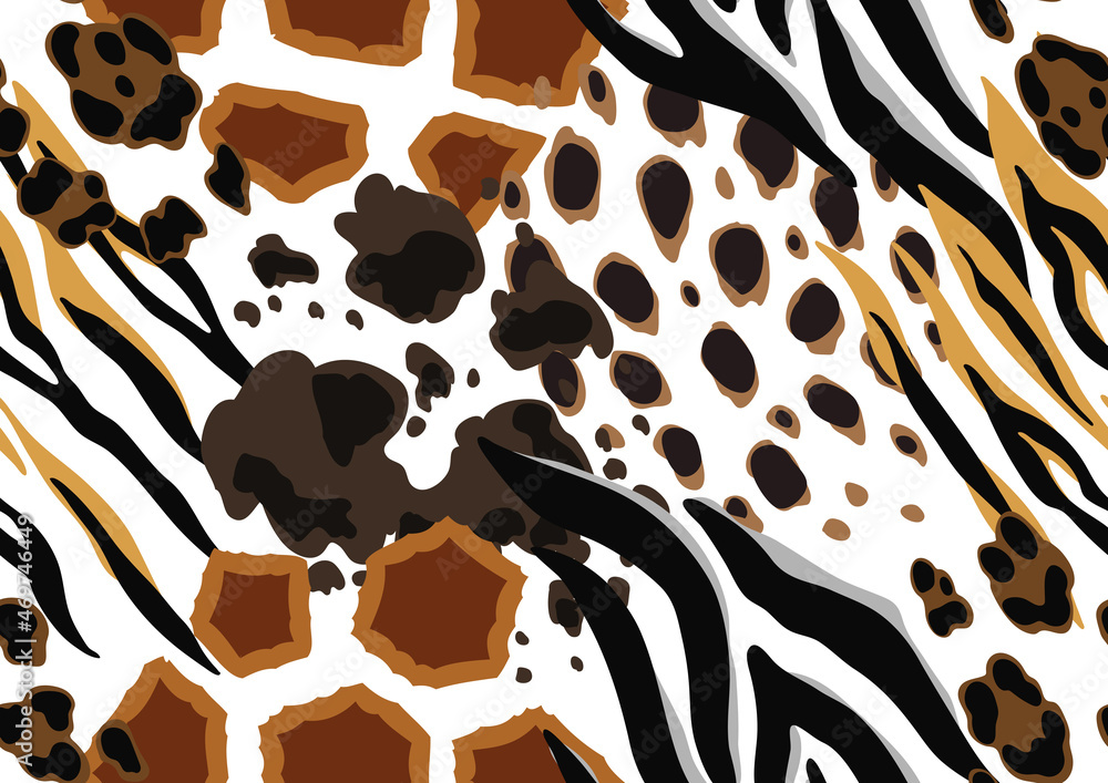 Fototapeta premium Seamless pattern with decorative animal print. African savannah fauna stylized ornament, fur texture.