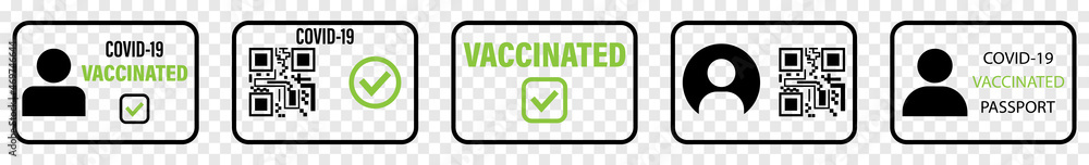 Vaccine passport Covid-19 icon set. Vector illustration isolated on transparent background - obrazy, fototapety, plakaty 