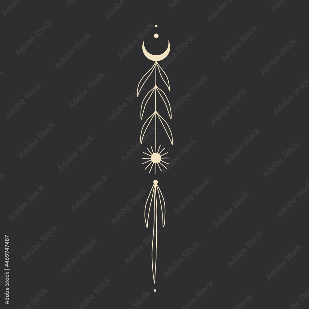 Obraz premium bohemian illustration of magic magic crystals and moon. sacred geometry