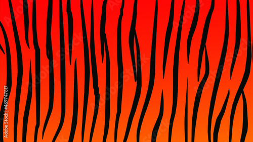 Vector seamless pattern of black tiger stripes isolated on orange gradient background. Animal fur print illustration