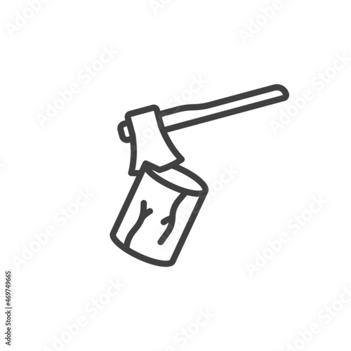 Linear icon ax chops firewood. A simple image of an ax in a log. Isolated vector on pure white background.