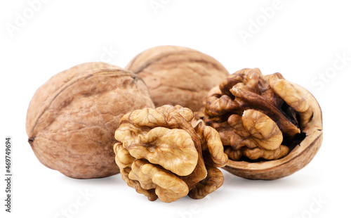 Walnut and kernel on a white background. Isolated