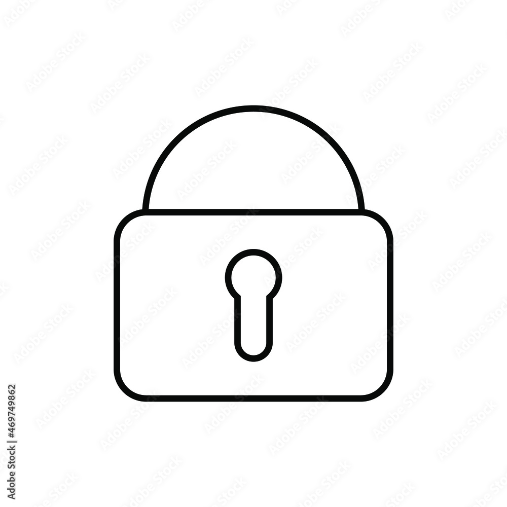 Closed padlock linear icon. Black outline on a white background. Access closed. Keyhole for key or password. Vector. Closed padlock linear icon. Black outline on a white background. Access closed. Keyhole for key or password. Vector.