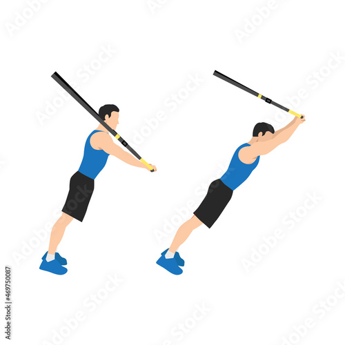 Man doing Standing TRX Suspension strap ab rollout. abdominal roller exercise side view. vector illustration isolated on background
