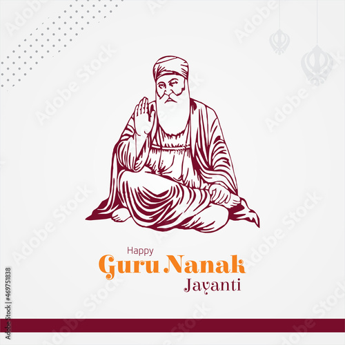 Happy Guru Nanak Jayanti Poster. Illustration of Shri Guru Nanak dev ji