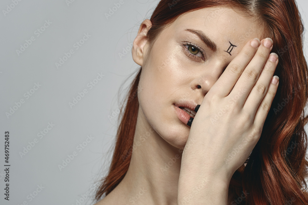 cheerful woman with makeup on her face zodiac sign Gemini astronomy model cheerful woman with makeup on her face zodiac sign Gemini astronomy model