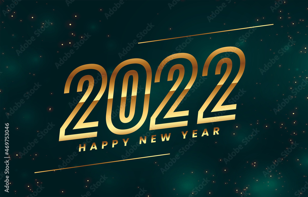happy new year 2022 bokeh green background with sparkling gold