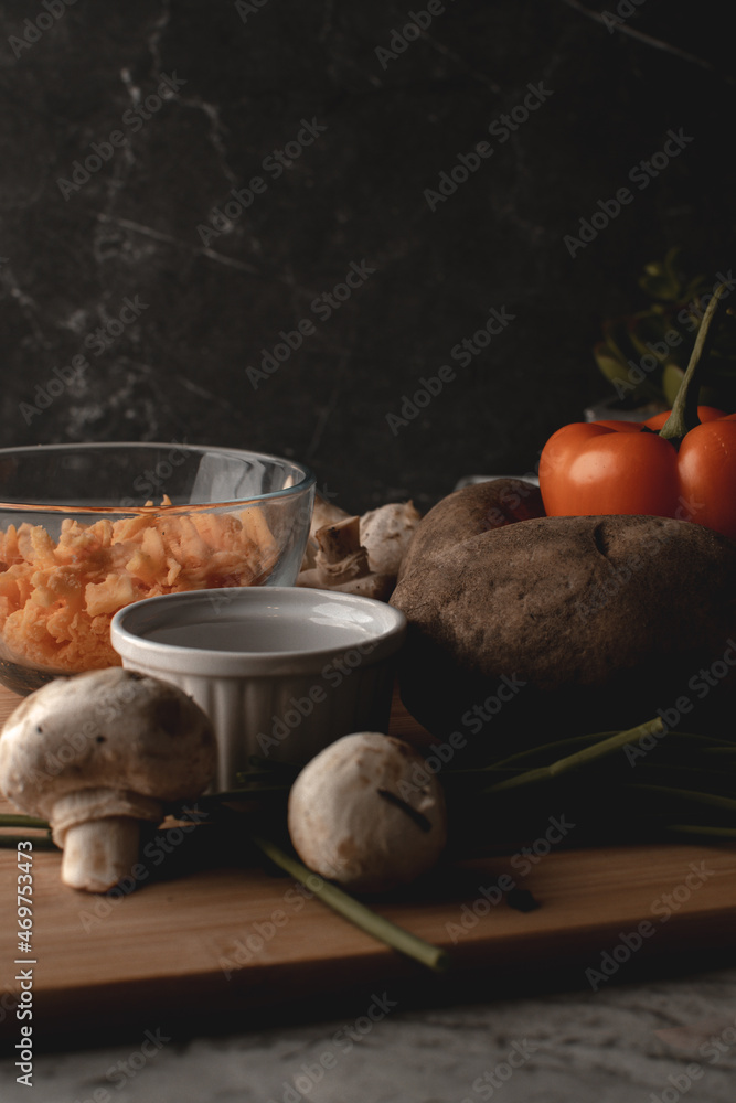 Vegetable Ingredients for Cheesy Beef Potato Bowl Vegetable Ingredients for Cheesy Beef Potato Bowl