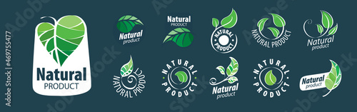 Set of vector icons Natural product on a grey background