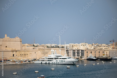 The side view of the Port with boats in Malta