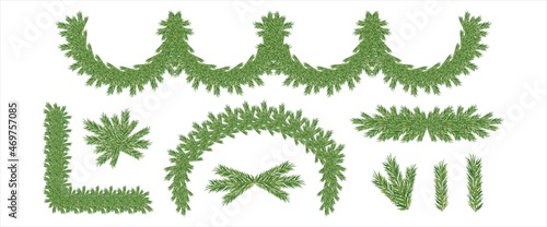 Beautiful realistic closeup of green spruce tree for celebration design. Natural art decoration.