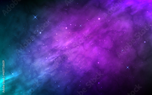 Space background with realistic starry galaxy. Beautiful color cosmos with nebula. Magic universe with milky way. Night cosmic texture with shining stars. Vector illustration