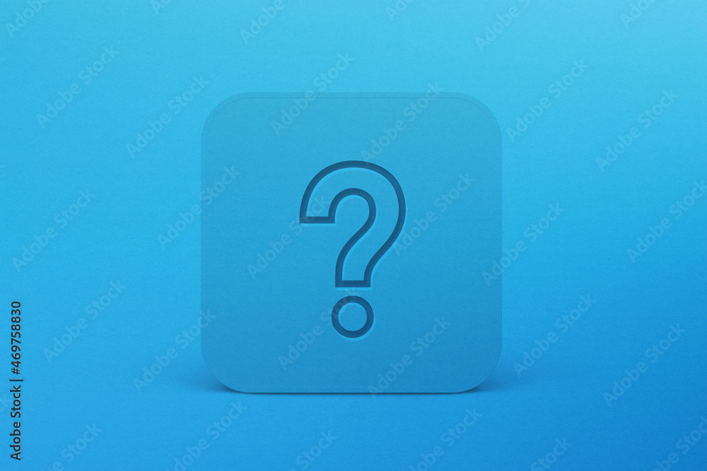 Question mark design on blue button Question mark design on blue button