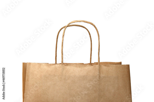 Paper shopping bag design, eco-friendly packaging on a white background, paper bag isolate. Paper bag with handles