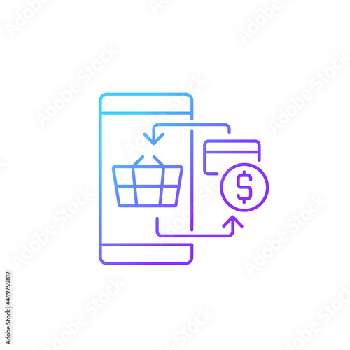 Digital transacting gradient linear vector icon. E-commerce payment system. Paying for goods with credit card. Thin line color symbol. Modern style pictogram. Vector isolated outline drawing