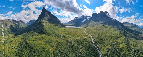 Mountain peak of Innerdalstarnet and Innerdalen Valley, Norway
