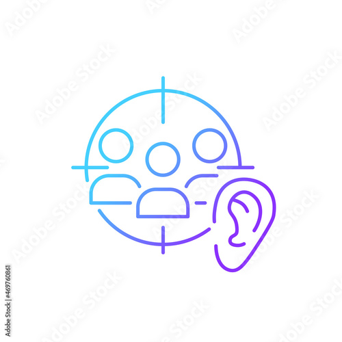 Active listening gradient linear vector icon. Develop empathy. Online communication. Show understanding in digital age. Thin line color symbol. Modern style pictogram. Vector isolated outline drawing