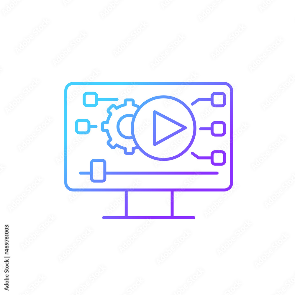 Video making gradient linear vector icon. Social media content creation. Digital technology. Video marketing. Thin line color symbol. Modern style pictogram. Vector isolated outline drawing Video making gradient linear vector icon. Social media content creation. Digital technology. Video marketing. Thin line color symbol. Modern style pictogram. Vector isolated outline drawing