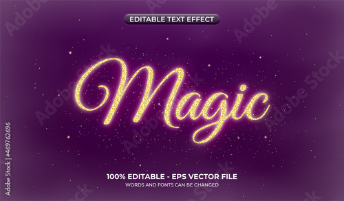 Magic text effect with glitter. Editable text on a dark purple background