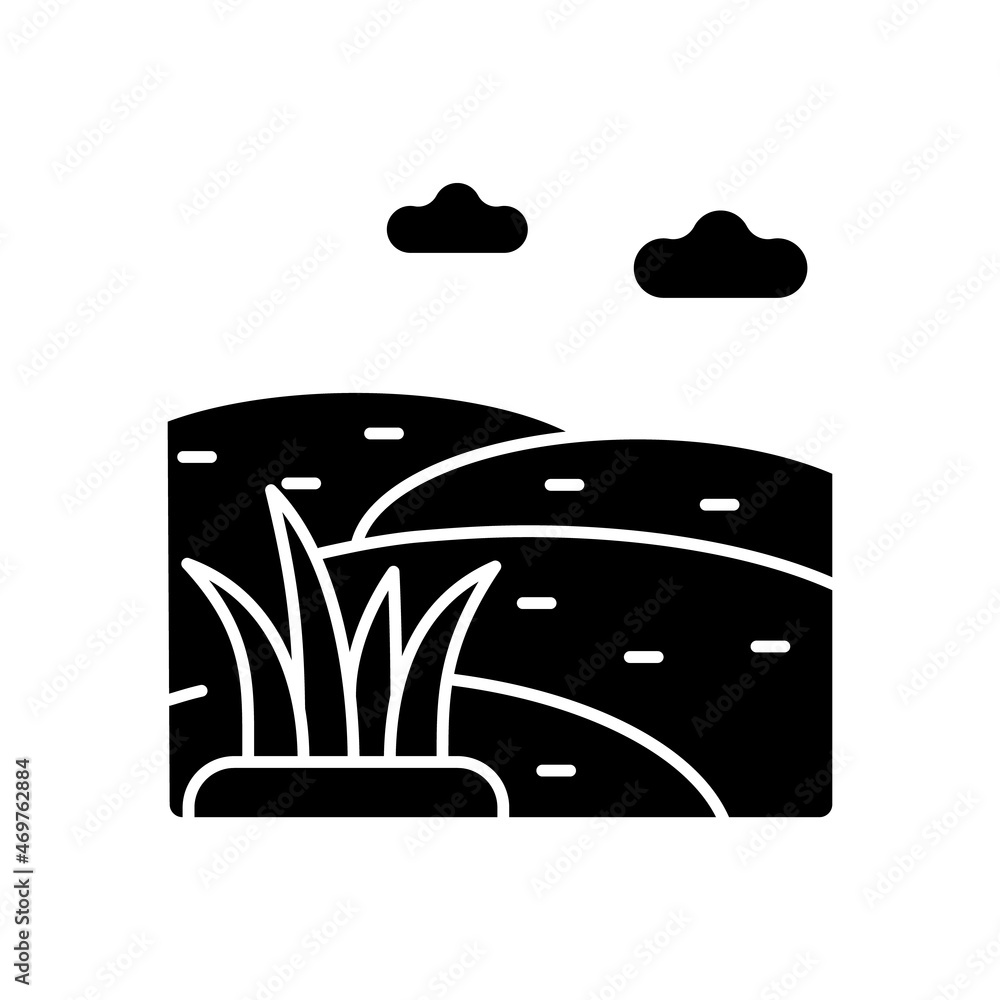 Vecteur Stock Grassland black glyph icon. Grass covered ground. Land
