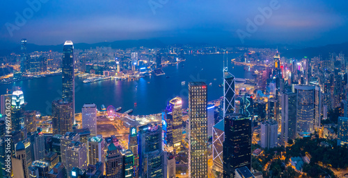 Aerial panorama shot a Hong Kong Corporate Buildings streets. Hi Res big panorama. © Timelapse4K