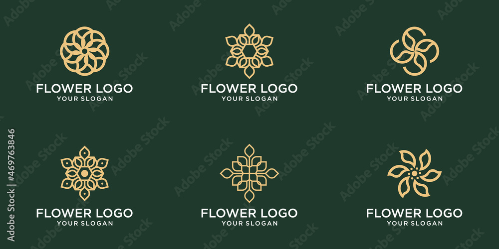 set minimalistic rose flower logo design for yoga boutique and spa beauty cosmetics
