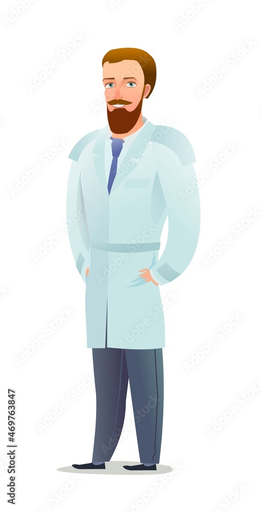 Man in an autumn cloak. Guy in warm clothes for rain. Cheerful person. Standing pose. Cartoon comic style flat design. Single character. Illustration isolated on white background. Vector Man in an autumn cloak. Guy in warm clothes for rain. Cheerful person. Standing pose. Cartoon comic style flat design. Single character. Illustration isolated on white background. Vector