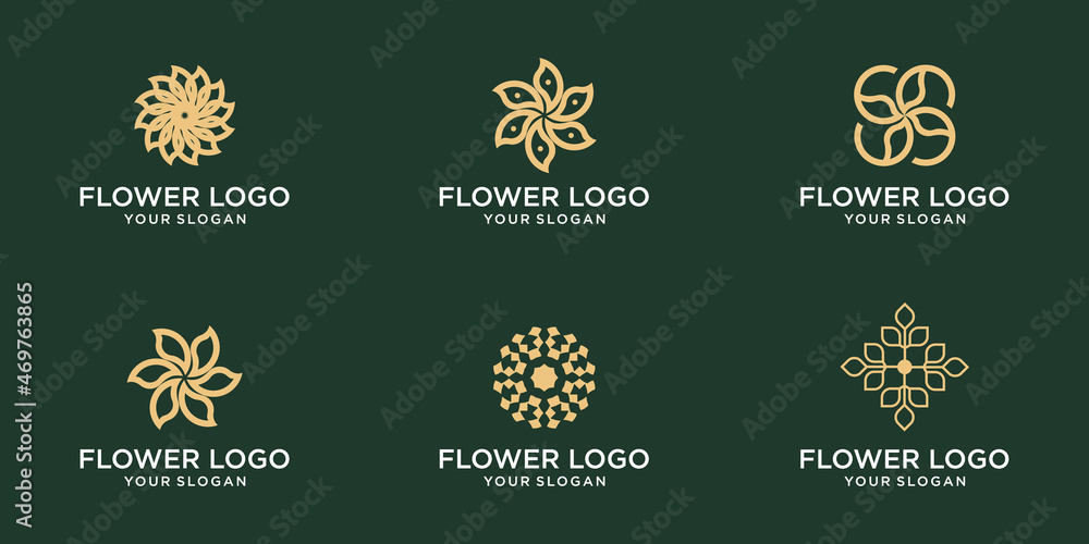 Fototapeta premium set minimalistic rose flower logo design for yoga boutique and spa beauty cosmetics