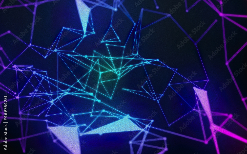 Fototapeta premium Abstract science background with particles and plexus connected lines. Network connection plexus structure forming with dots and lines.