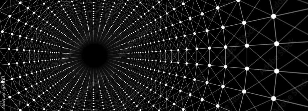 Fototapeta premium Abstract tunnel. 3D wormhole or vortex. Grid. 3d rendering
